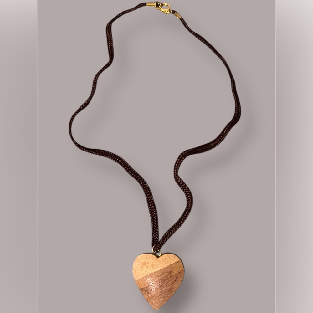 Heart-Shaped Wood Pendant Necklace